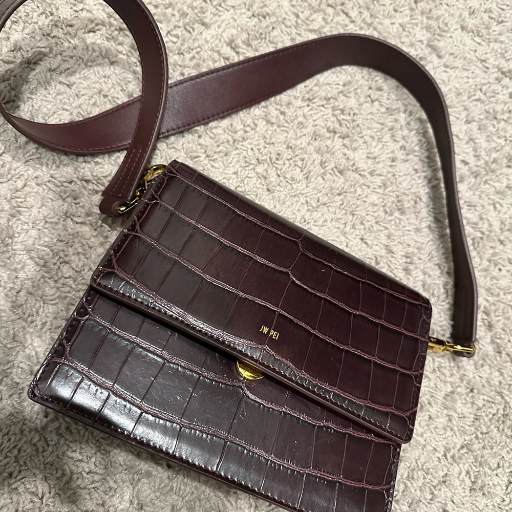 JW PEI Dark Burgundy Crocodile Crossbody Bag